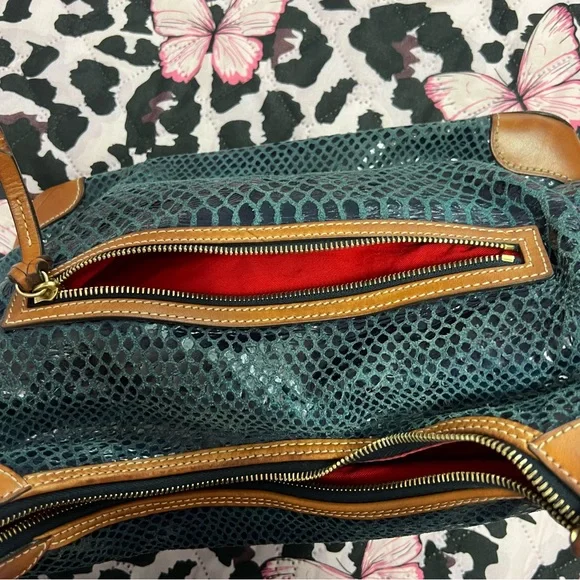 Dooney & Bourke Erica 90s Hobo Bag Snake Embossed Navy Blue Leather Suede Purse - Picture 6 of 11